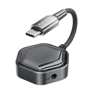 Plextone GS1 Pro gaming adapter variants - Blue with 3.5mm jack and Black with Type-C audio port