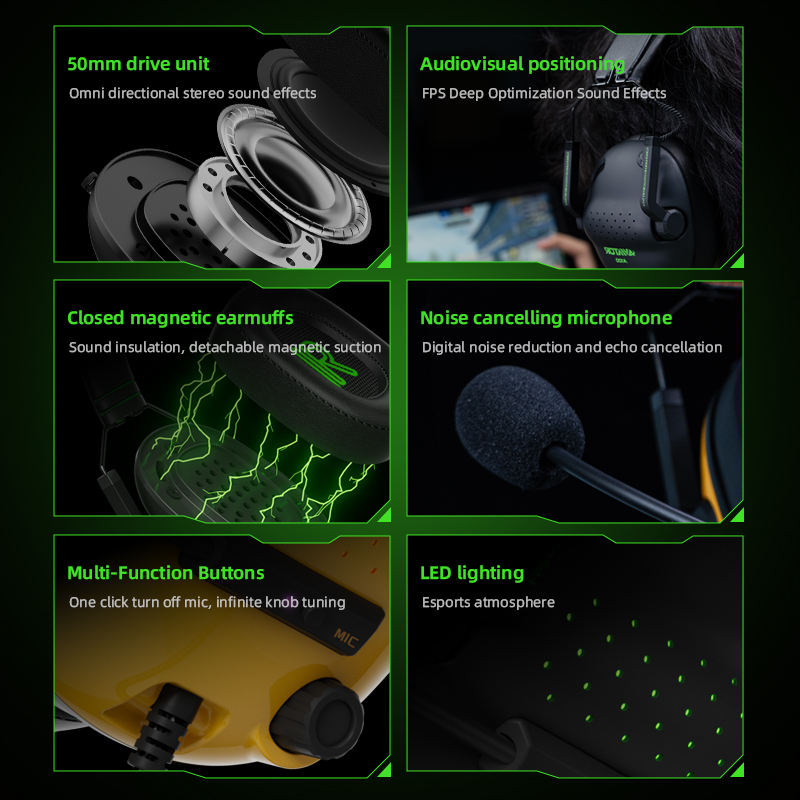 PIVA Aviator A100 black and green LED gaming headset 