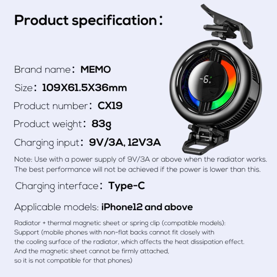 Memo CX19 Phone Cooler for Gaming | Magnetic Semiconductor Cooling