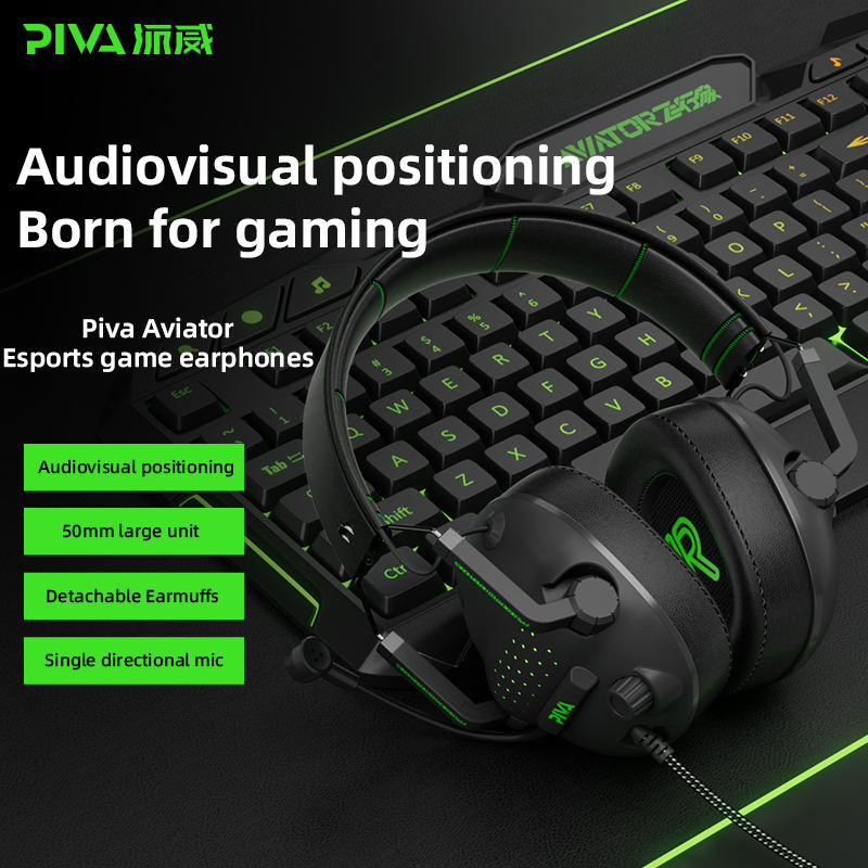 PIVA Aviator A100 black and green LED gaming headset with microphone

