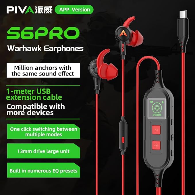 PIVA S6PRO USB-C gaming earphones with PD 27W pass-through charging on the compatible version